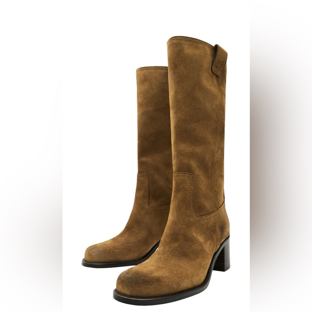 Massimo Dutti BRUSHED SPLIT LEATHER HEELED BOOTS 41